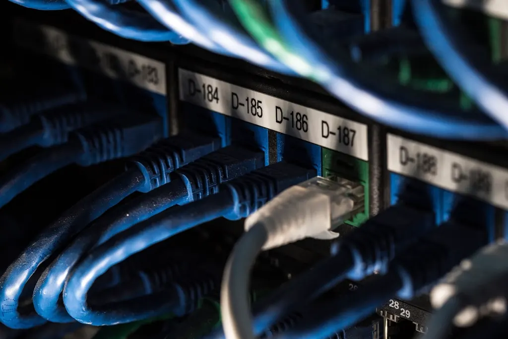 Labeled network cables in a patch panel