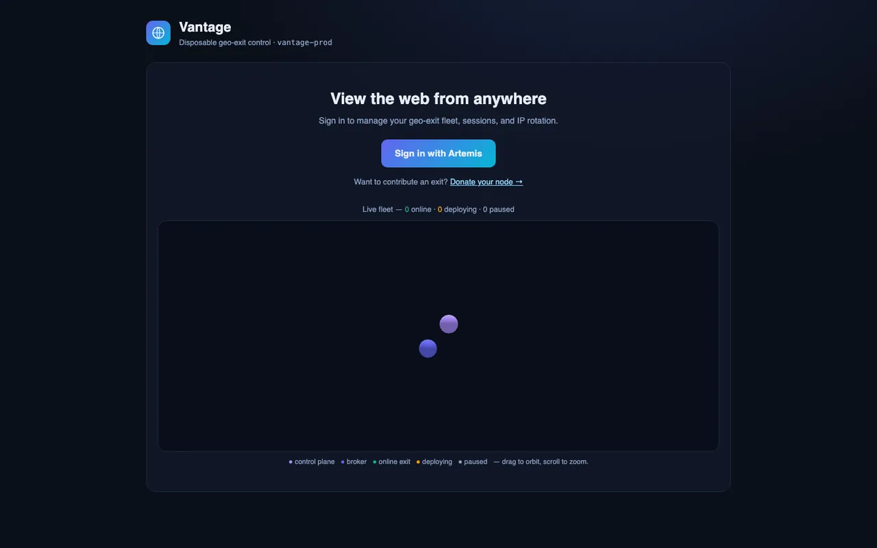 Vantage home page